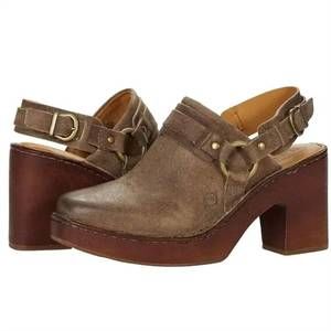 NEW BORN women's hudson leather slingback clogs in taupe distressed br00249